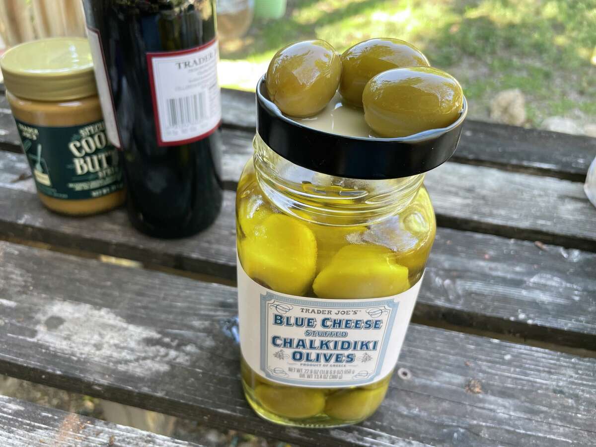 The Blue Cheese Stuffed Chalkidiki Olives are one of the best buys at Trader Joe's and are big enough to eat like a meal.