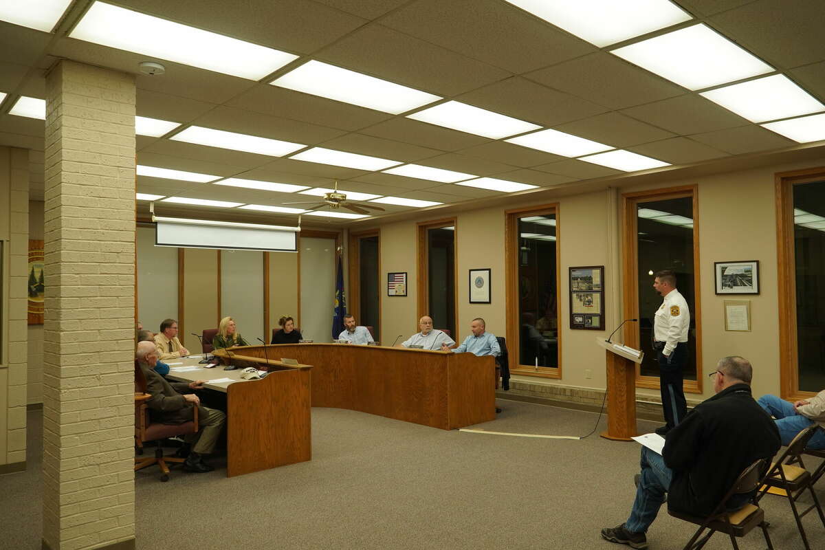 Bad Axe City Police Chief Shawn Webber presents information to the Bad Axe City Council about a grant that would help fund a school resource officer.