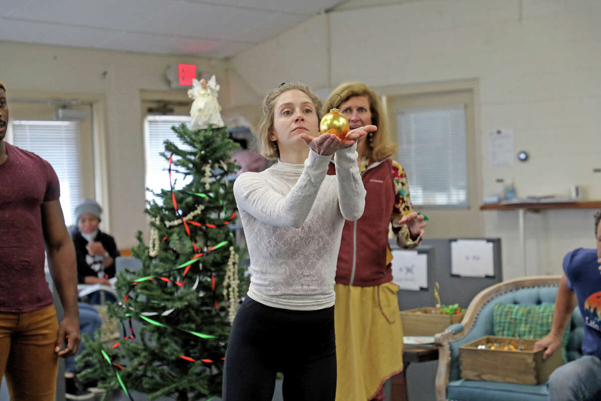 Audrey Cardwell in rehearsal with the cast of Goodspeed's "Christmas in Connecticut." 
