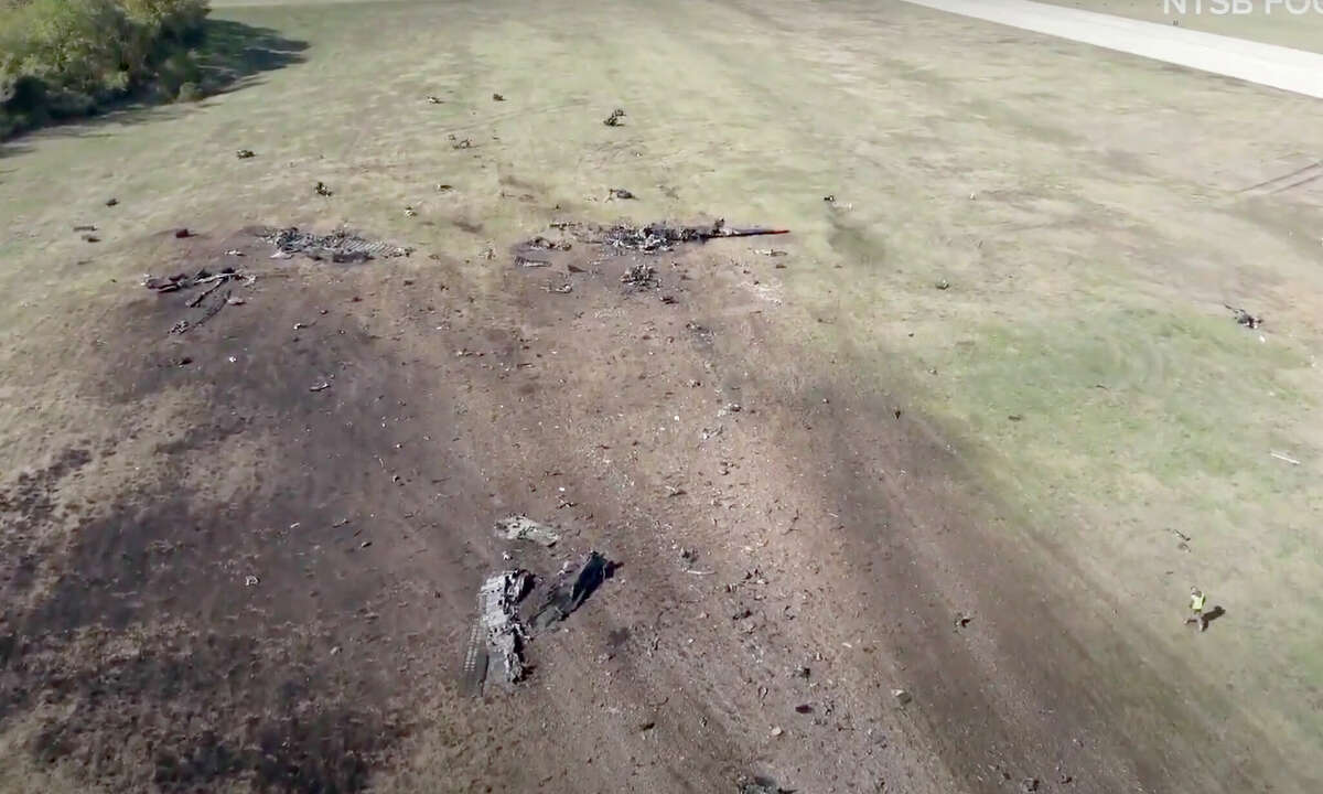The National Transportation Safety Board released aerial footage from their investigation of a mid-air collision Saturday during the Commemorative Air Force Wings over Dallas WWII Air Show on Monday, Nov. 11, 2022.