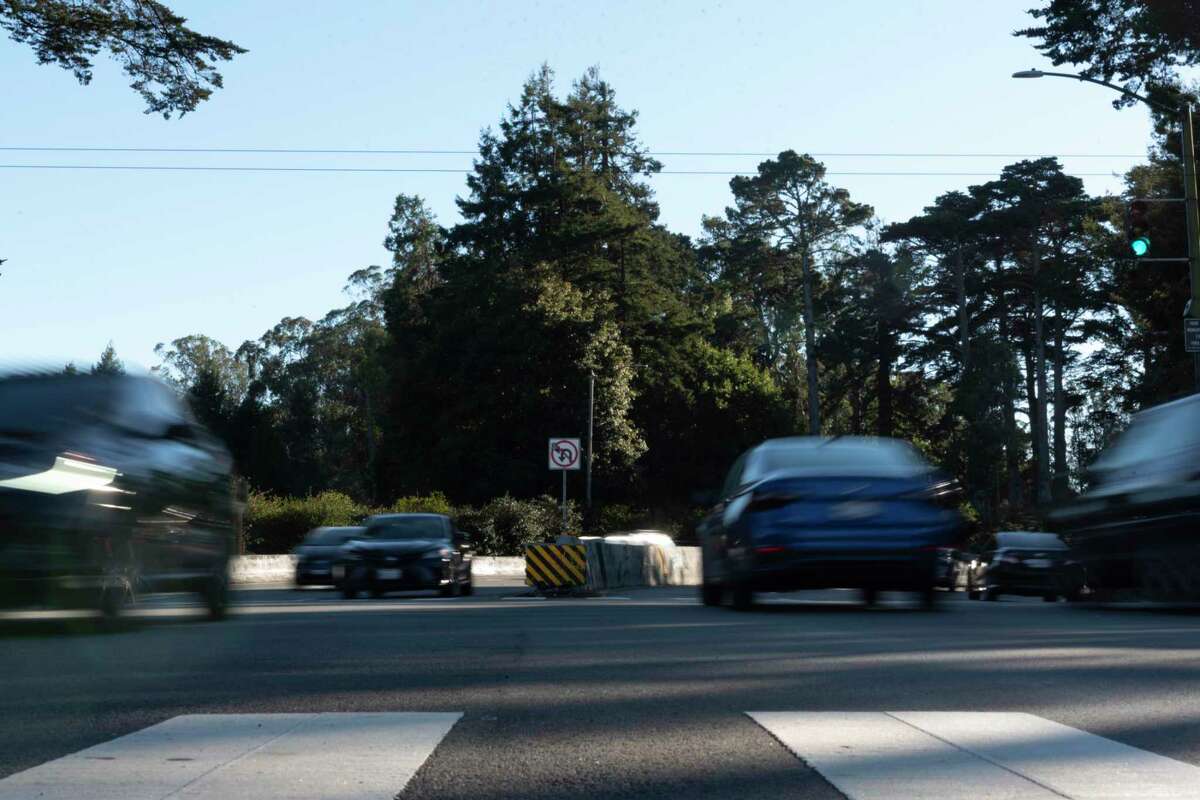 Cars at the corner of Fulton st and Park Presidio Blvd, in San Francisco, CA on Sunday, Nov. 13, 2022. This is a location where Paul Rivera and his family have witnessed car crashes happening there from their window and where they feel particularly unsafe as pedestrians.