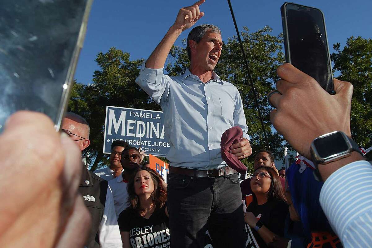 Texas Democratic candidate Beto O'Rourke speaks during a rally outside of the West Gray Recreational Area on Tuesday, Nov. 8, 2022 in Houston.