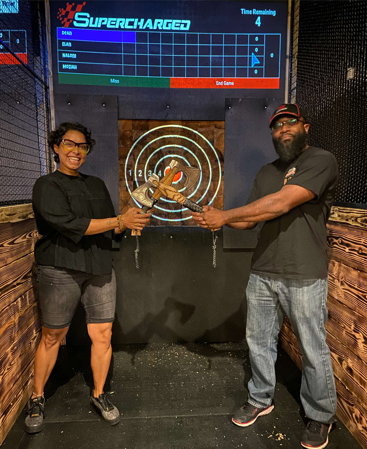 Supercharged in Montville is a one-stop adventure experience complete with axe throwing (pictured), a Ninja Wipeout course, Trampoline Park, and Kiddie Arcade.