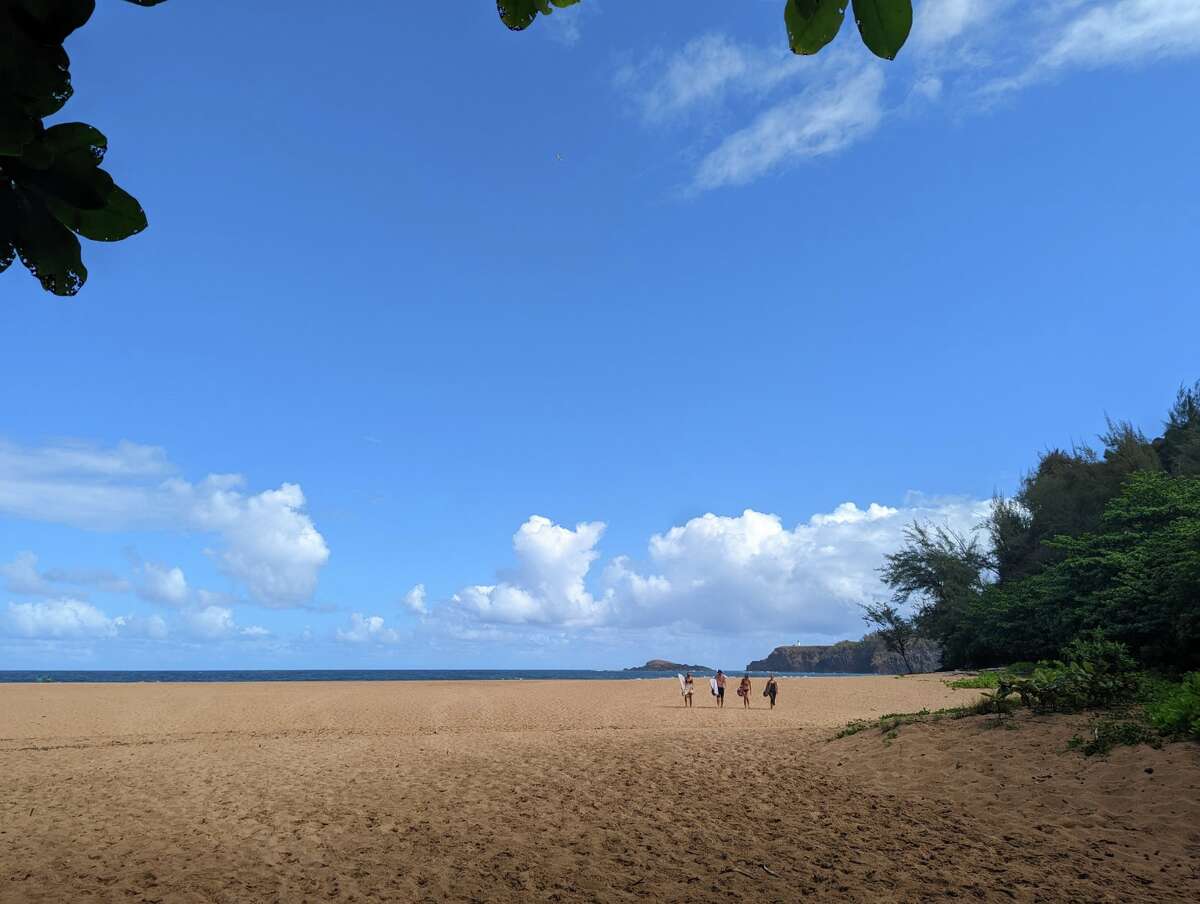 Where the trail leads onto the sand for Kauai’s "secret" Kauapea Beach.