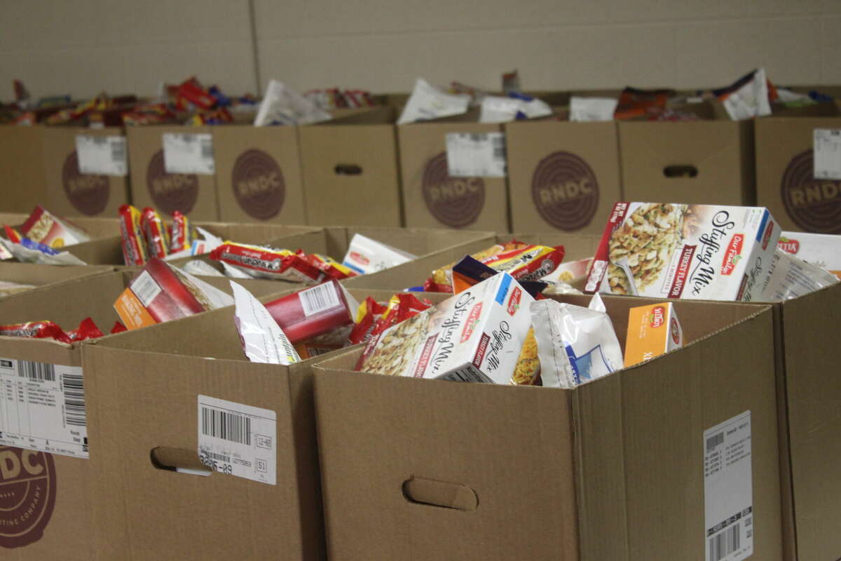 A room at St. Joseph Parish Center was filled with boxes on Nov. 11, 2022 to be distributed for the Matthew 25:35 Food Pantry event.