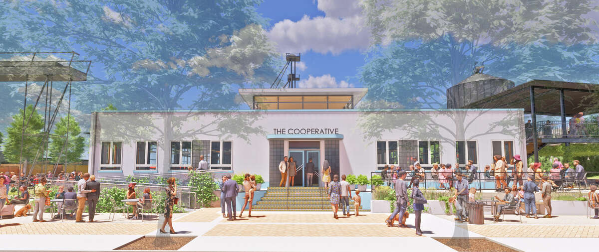 Co-Op Marketplace is a restaurant and retail development coming to downtown New Braunfels in 2024, featuring more than 25,000 square feet of indoor space and a 4,000-square-foot outdoor space that includes an entertainment stage and a splash pad. 
