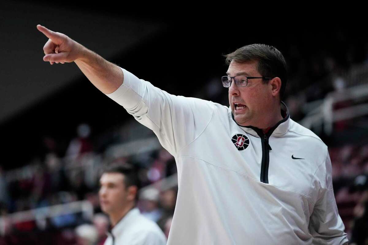 Stanford coach Jerod Haase gestures during the first half of the team's NCAA college basketball game against San Diego State in Stanford, Calif., Tuesday, Nov. 15, 2022. (AP Photo/Godofredo A. Vásquez)