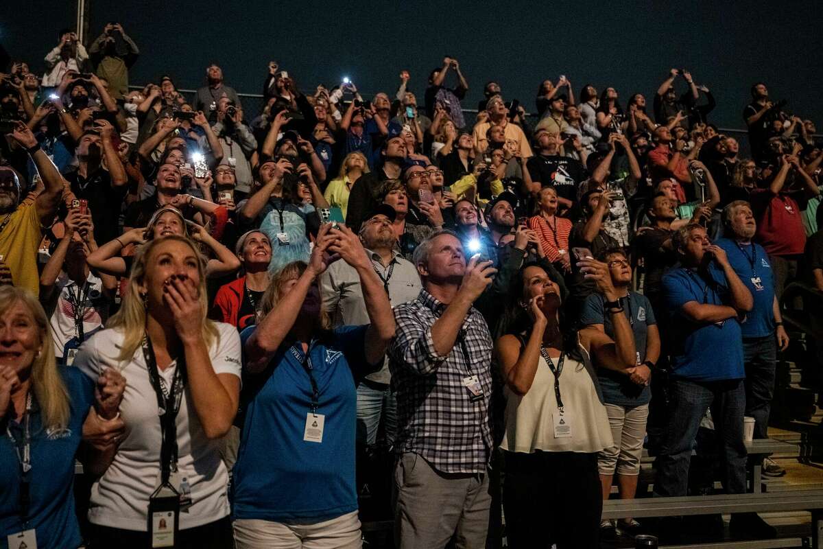 KENNEDY SPACE CENTER, FL - NOVEMBER 16: In this handout provided by the U.S. National Aeronautics and Space Administration (NASA), guests at the Banana Creek viewing site watch the launch of NASAs Space Launch System rocket carrying the Orion spacecraft on the Artemis I flight test, from Launch Complex 39B on November 16, 2022, at the Kennedy Space Center, Florida. NASAs Artemis I mission is the first integrated flight test of the agencys deep space exploration systems: the Orion spacecraft, Space Launch System (SLS) rocket, and ground systems. SLS and Orion launched at 1:47am ET from Launch Pad 39B at the Kennedy Space Center. (Photo by Keegan Barber/NASA via Getty Images)