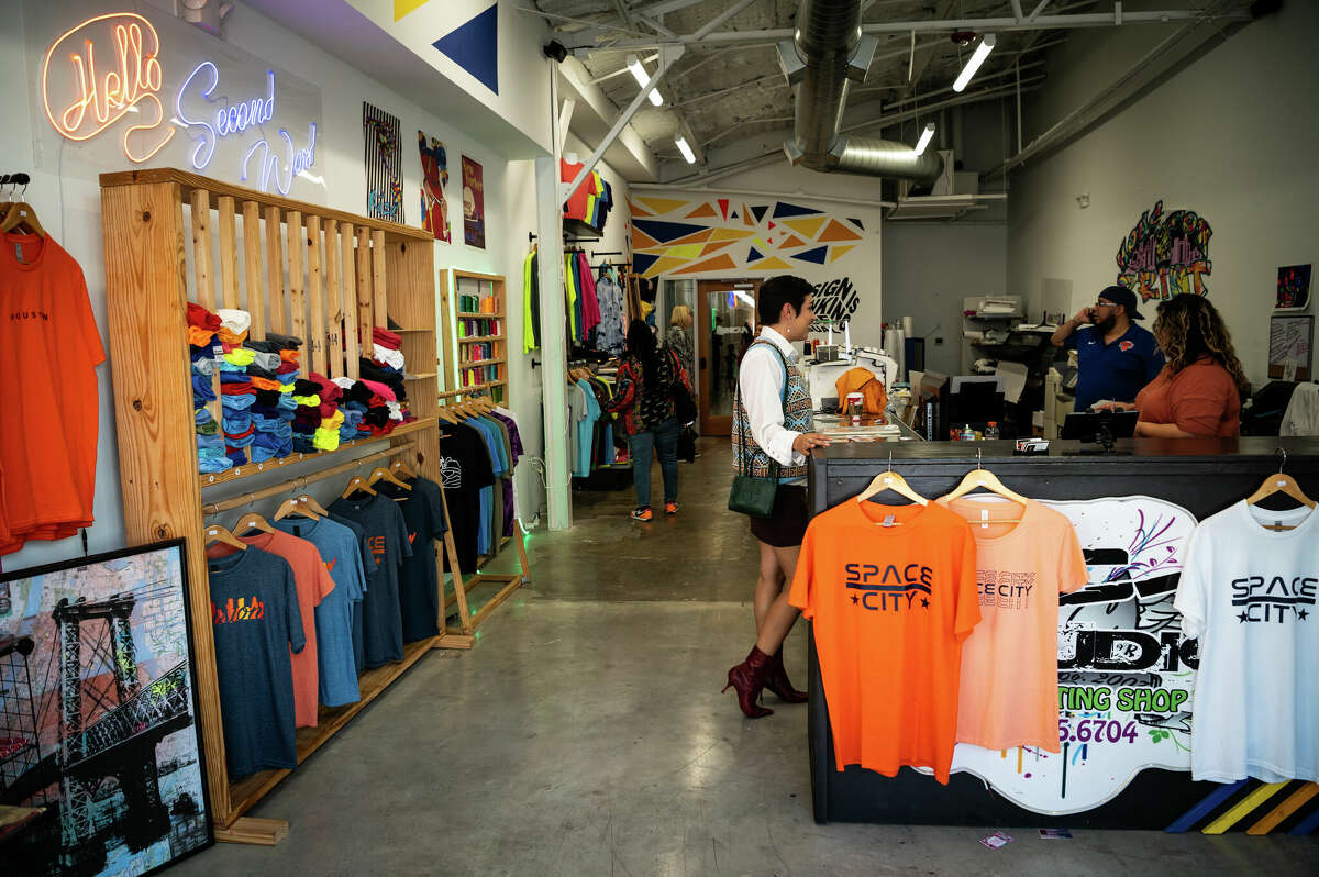 T-shirts celebrating Houston and the Second Ward for sale at A.C. Print Shop Studio on Saturday, November 5, 2022 in Houston, Texas. 