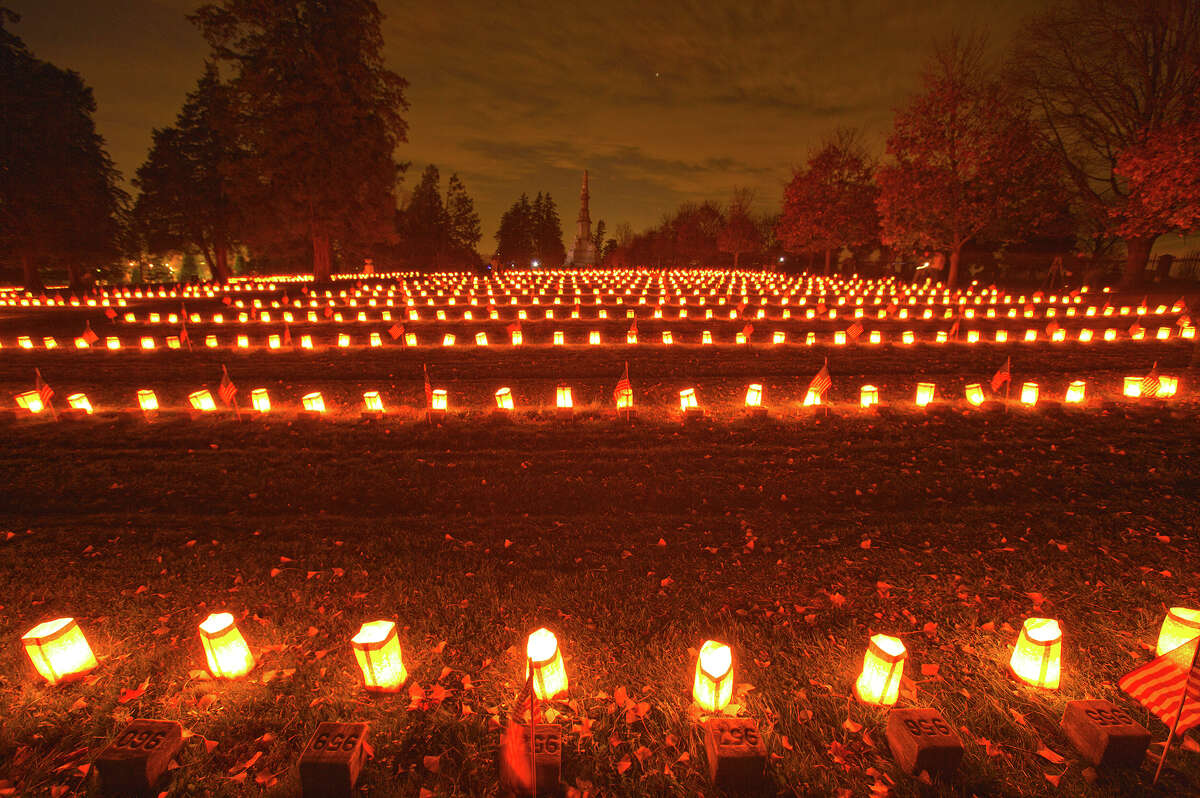 Luminaries line the battlefield in Gettysburg on the anniversary of Abraham Lincoln's address on Nov. 19, 1863.