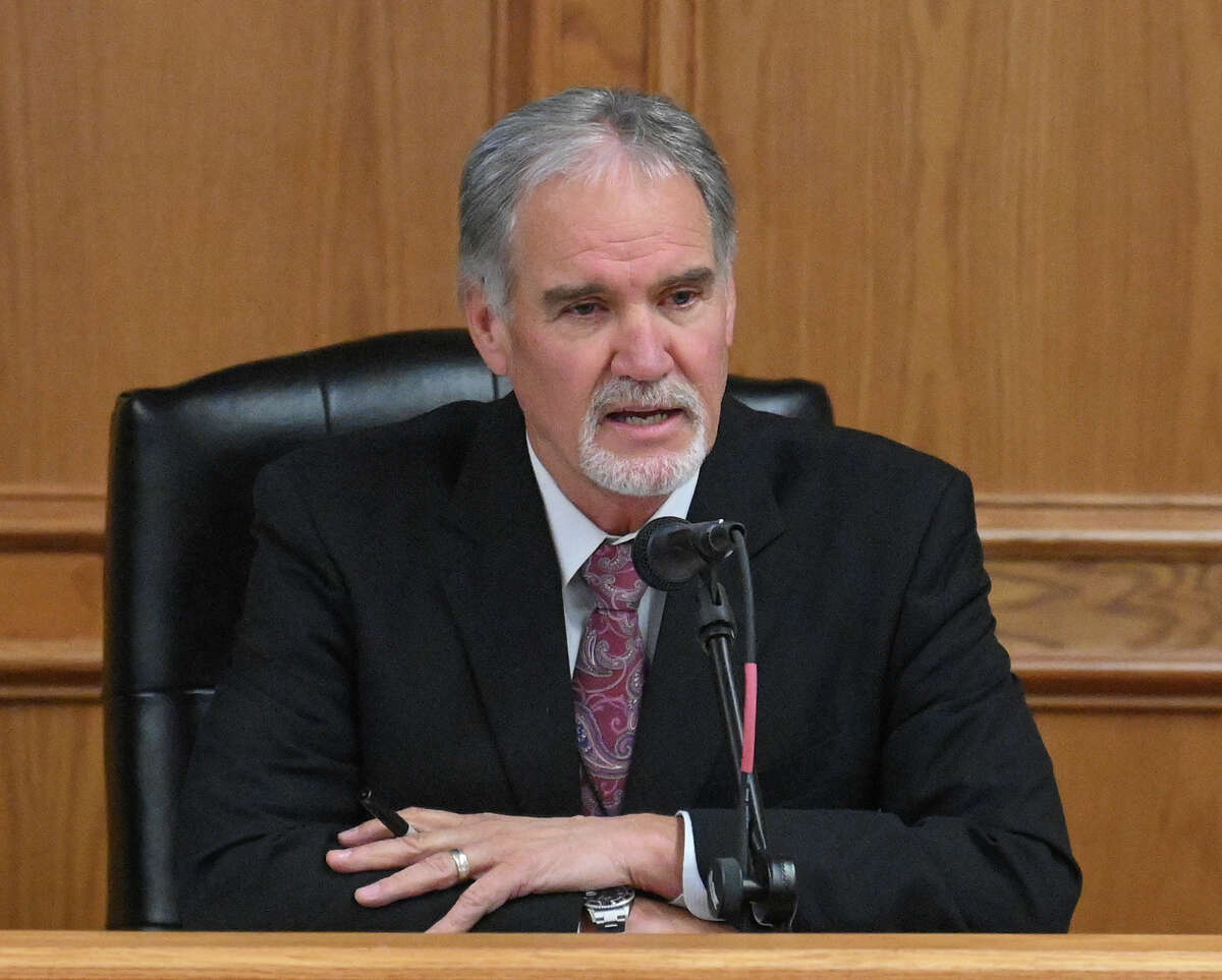The new interim superintendent of the Uvalde school district, Gary Patterson, attends his first board meeting on Wednesday, Nov. 16, 2022. Patterson replaced Hal Harrell, who stepped down amid controversy after a gunman shot and killed 19 students and two teachers at the district’s Robb Elementary School on May 24.