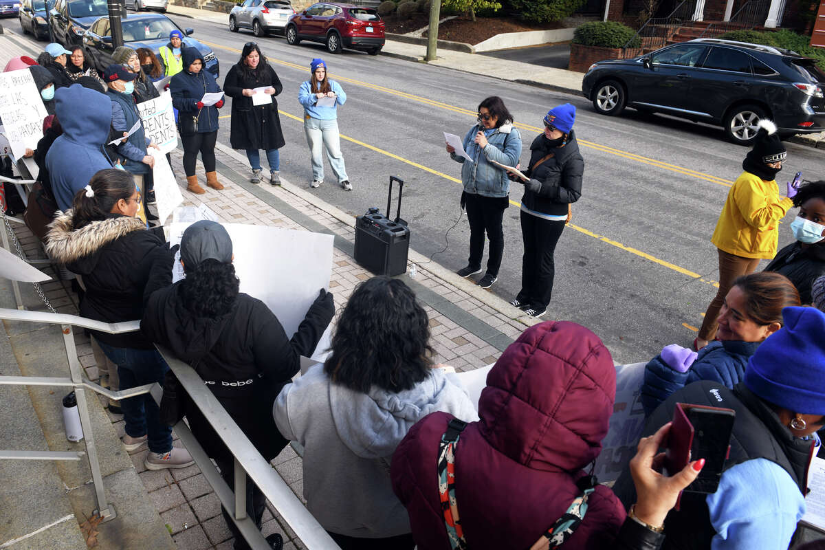 An “ELL Students and Parents Success” coalition rally held in front of City Hall, in Bridgeport, Conn. Nov. 17, 2022.