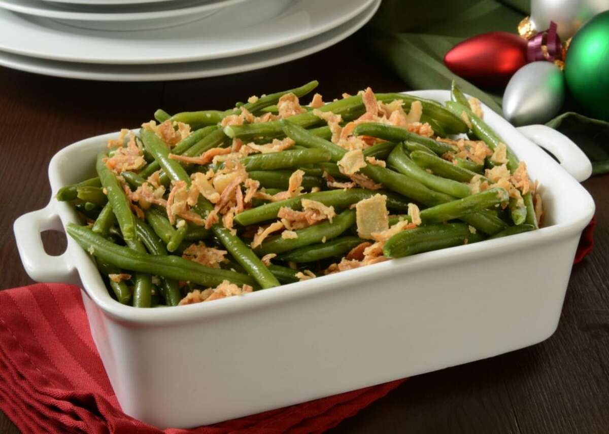 Green bean casserole What's a Thanksgiving spread with a classic green bean casserole? This vegan take on the classic dish has you making a roux with flour, vegan butter, and vegetable broth to give this casserole that creamy texture while skipping the dairy. But don't worry, this recipe does not skimp on those crispy fried onions. Note that this vegan green bean casserole only serves four.