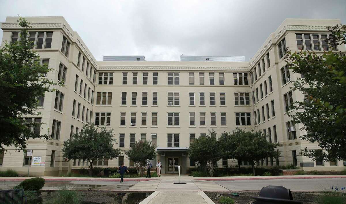 This May 24, 2021 photo shows the Robert B. Green hospital building, Bexar county's original hospital that has been standing for more than 100 years, in San Antonio. A strong earthquake that struck a remote area of the West Texas desert on Wednesday, Nov. 16, 2022, caused damage in San Antonio, hundreds of miles from the epicenter, officials said. University Health said Thursday, Nov. 17, that the historical building was deemed unsafe because of damage sustained from the quake. (Kin Man Hui/The San Antonio Express-News via AP)