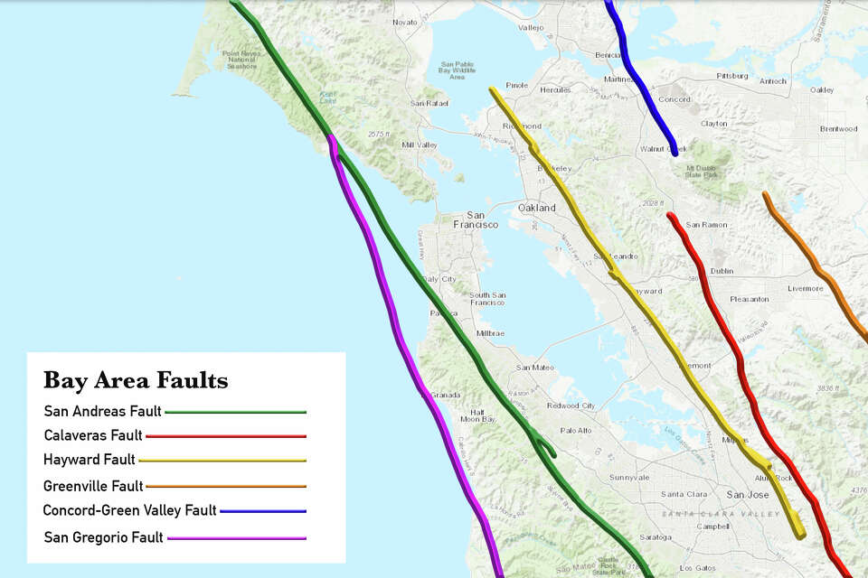 Map of major Bay Area fault lines including the Calaveras Fault responsible for recent San Ramon earthquakes
