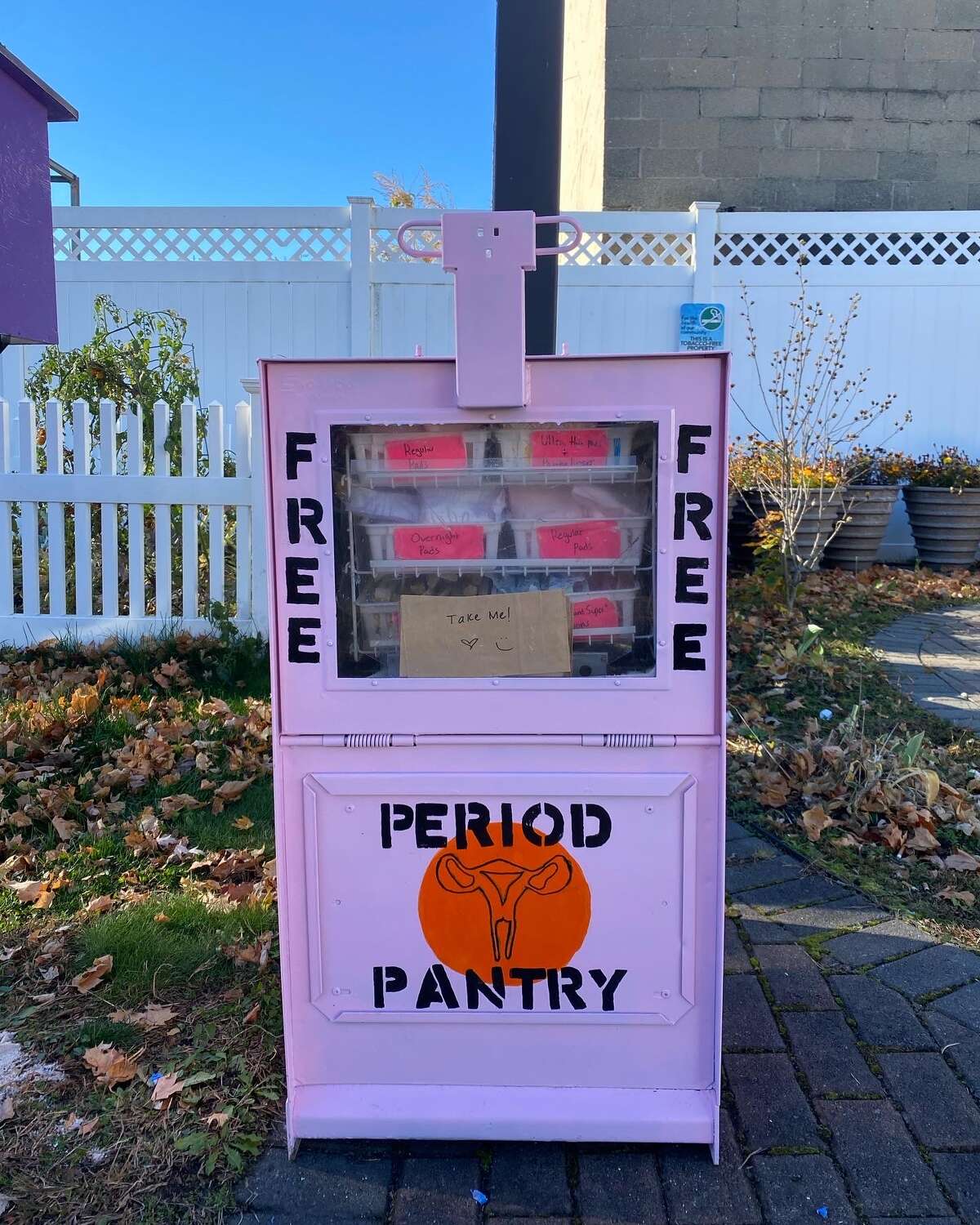 Schenectady Menstrual Health Coalition installed its first Period Pantry on Nov. 9, 2022 at the Bethesda House in Schenectady, N.Y. The pantry provides 24/7 access to free pads, tampons and panty liners with brown bags to carry the products. The coalition will soon include menstrual cups and period underwear in its pantries. (Provided by Schenectady Menstrual Health Coalition)