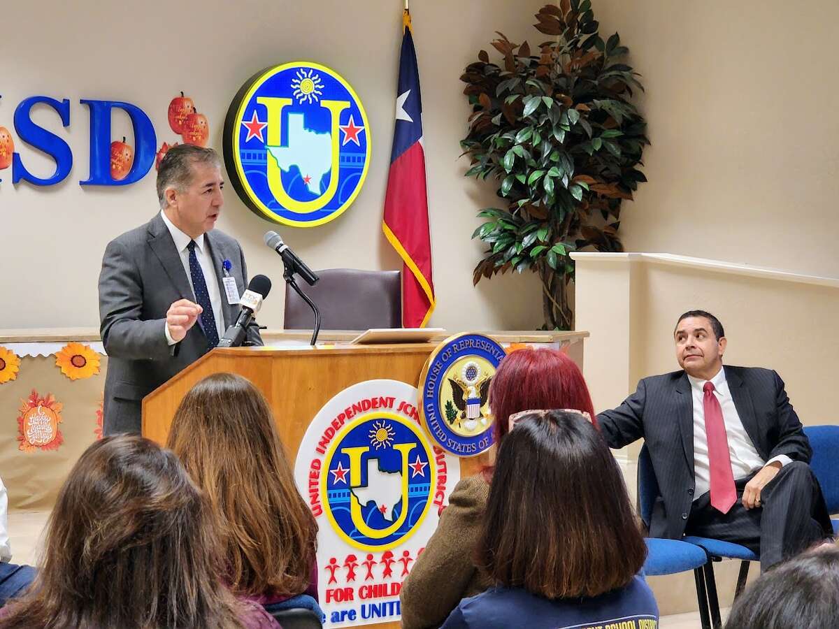UISD superintendent David H. Gonzalez speaks at a press conference Friday, Nov. 18 announcing $10.3 million in funding for Laredo school districts to address the digital divide.