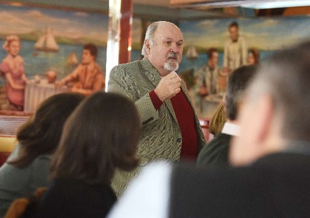 District 8 Representative Town Meeting member Nick Edwards speaks during the community forum at Glory Days Diner in Greenwich, Conn. Wednesday, Feb. 4, 2015. 
