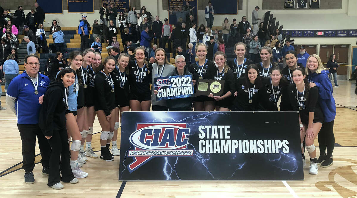The Darien girls volleyball team won the CIAC Class LL championshiop with a 3-0 win over Trumbull in East Haven on Saturday, Nov. 19, 2022.