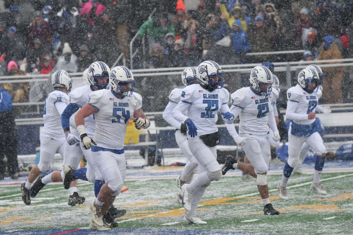 Gladwin's football team takes the field for the Division 5 state semifinal against Grand Rapids Catholic Central at Ithaca High School, Nov. 19, 2022. The Flying G's won the state championship on Saturday, Nov. 26, beating Frankenmuth 10-7 at Ford Field in Detroit.