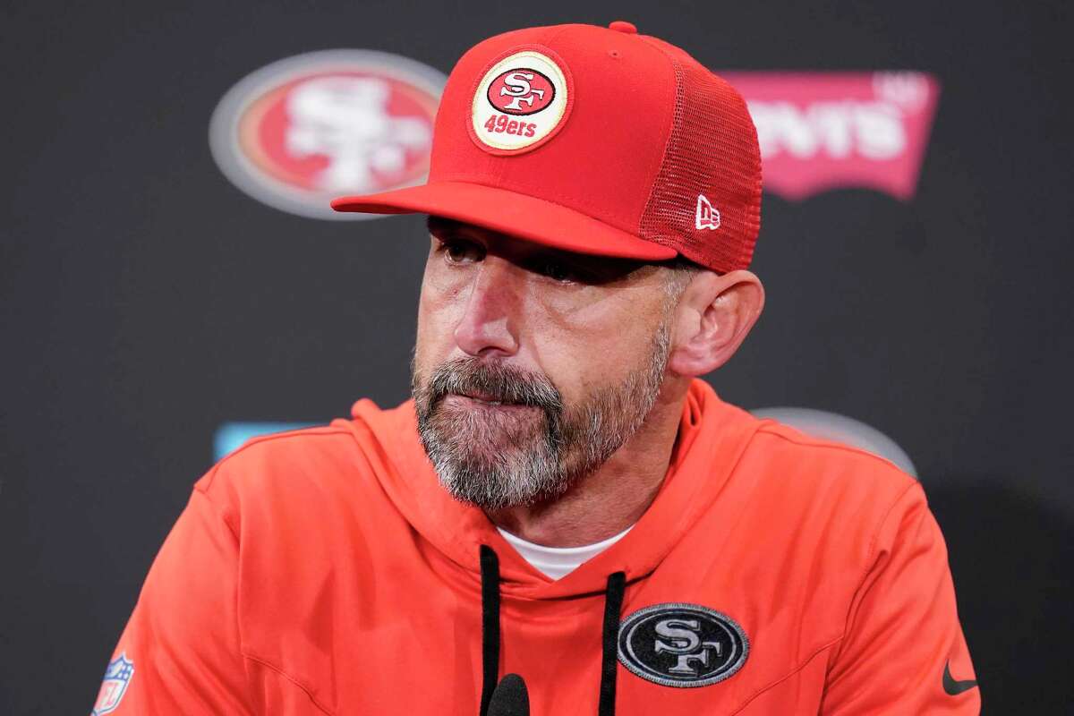 San Francisco 49ers head coach Kyle Shanahan speaks at a news conference after an NFL football game against the Kansas City Chiefs in Santa Clara, Calif., Sunday, Oct. 23, 2022. (AP Photo/Godofredo A. Vásquez)