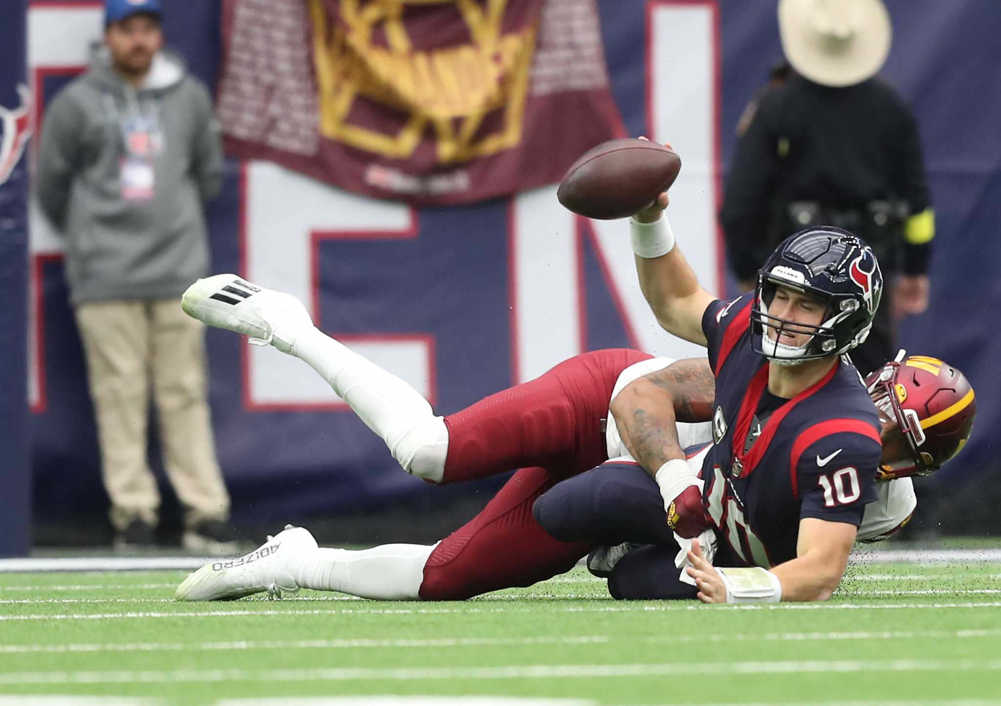 Houston Texans quarterback Kyle Allen passes during the first half