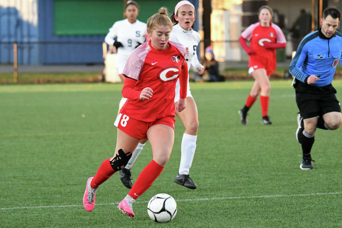 Cheshire's Anna Hurlbut during the Class LL girls soccer Finals between Cheshire and Staples at Trinity Health Stadium on Sunday, Nov.  30, 2022.