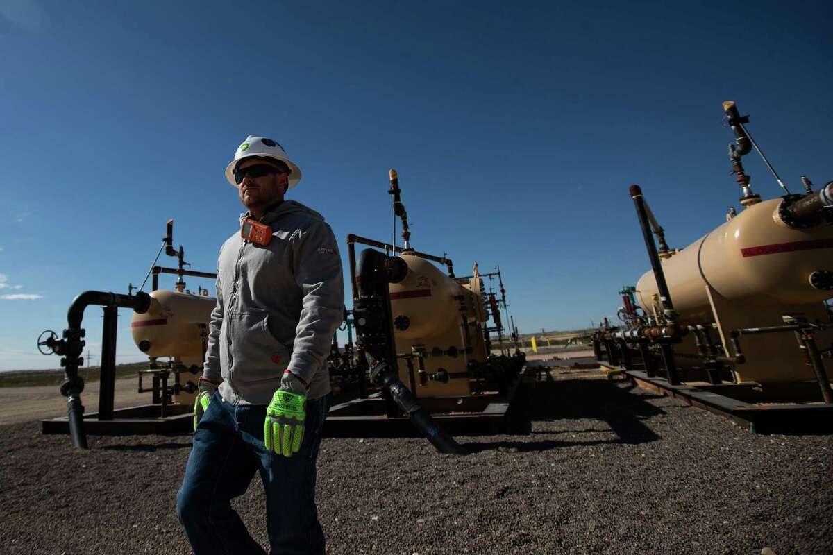 BPX Energy vice president of HSE and carbon Will Burton at an electrified oil well, Friday, Nov. 11, 2022, in Angeles.