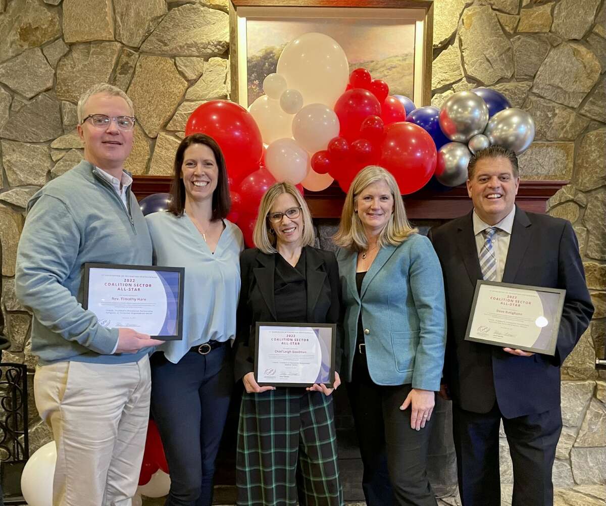 From left to right: Reverend Tim Hare, Kiersten Naumann (TPAUD Program Coordinator), EMS Chief Leigh Goodman, Melissa McGarry (TPAUD Project Director) and State Representative David Rutigliano.