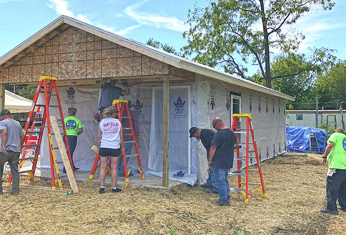 More than 50 volunteers showed up when a 2x4s for Hope crew led by Joe Deck and John Goddard started working on the second tiny house for veterans in Rushville on Sept. 24. The pair said the home is "five-eighths of the way" complete and should be finished in early 2023. They hope to begin a third house later in 2023.