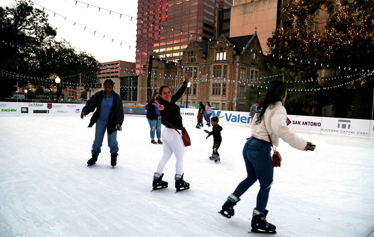 The ice skating rink has returned to Travis Park.