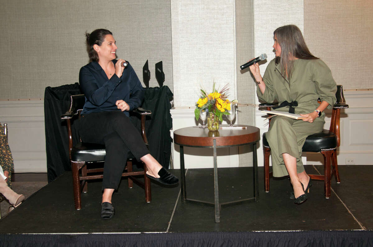 Darien Library held its seventh annual Novel Tea on Oct. 26 at Wee Burn Country Club, featuring New York Times best-selling author Taylor Jenkins Reid, left, and Page Berger of Barrett Bookstore.