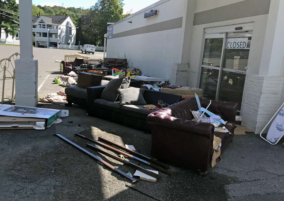 "Donations" left outside a closed Goodwill Store on Danbury's White Street, which became a makeshift dump until the city moved in.