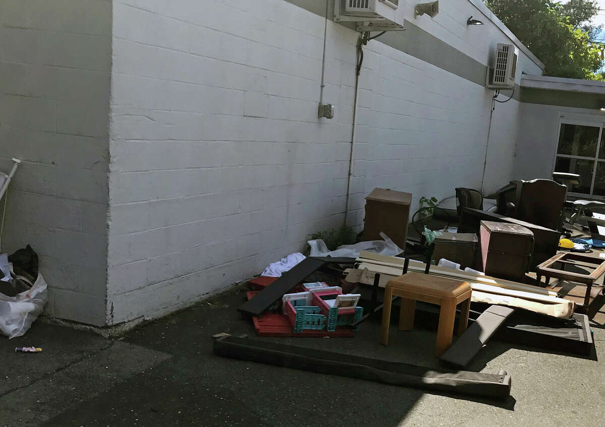 "Donations" left outside a closed Goodwill Store on Danbury's White Street, which became a makeshift dump until the city moved in.