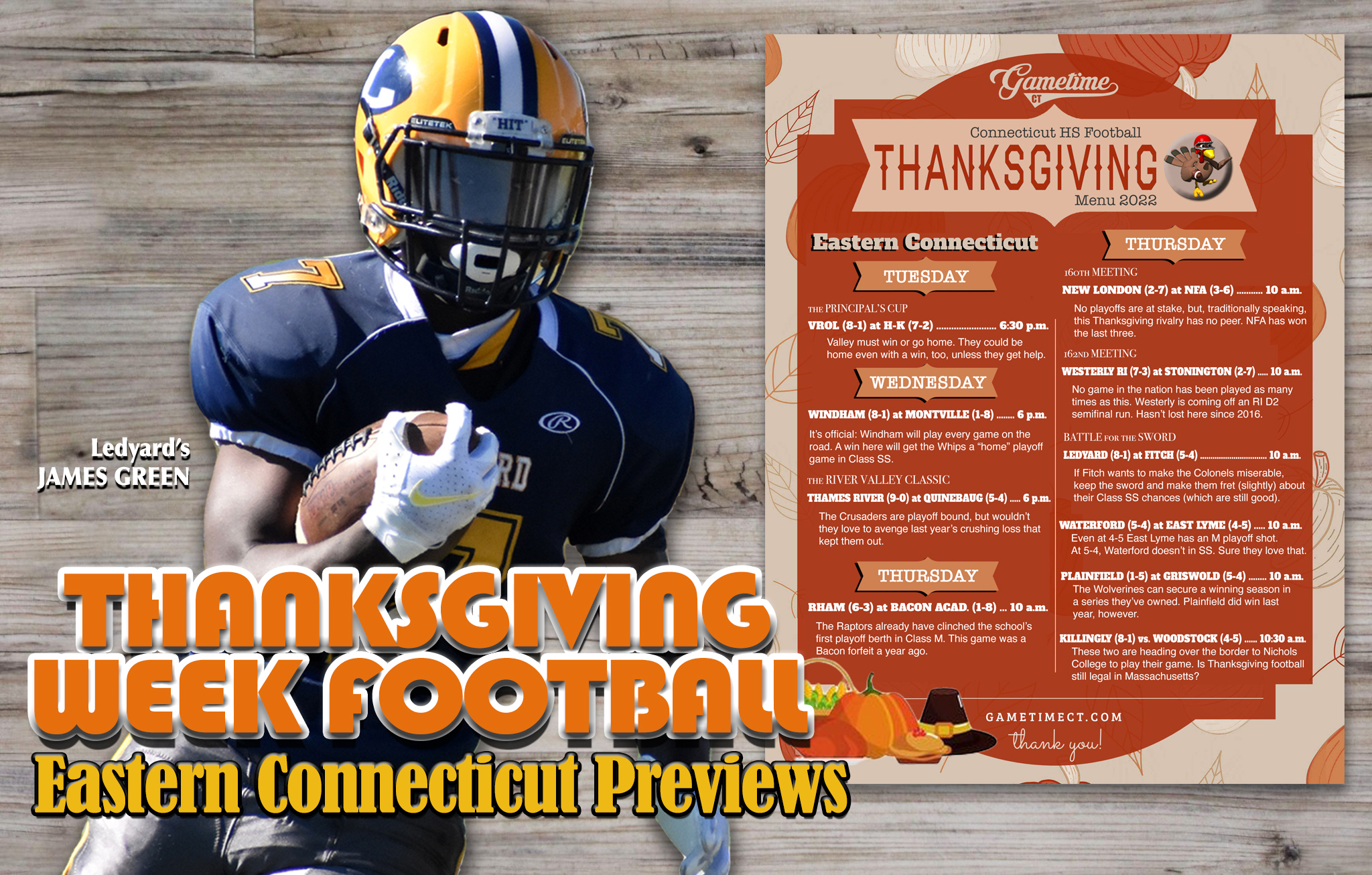 Football capsules for Thanksgiving football games in Eastern