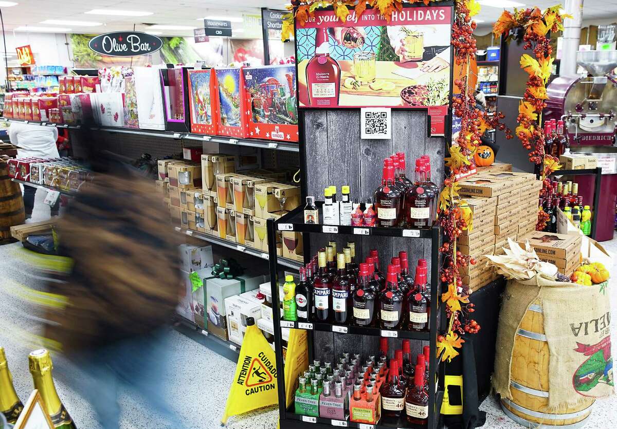 Holiday displays at Spec’s Wine, Spirits & Finer Foods in downtown Houston on Monday, Nov. 21, 2022.