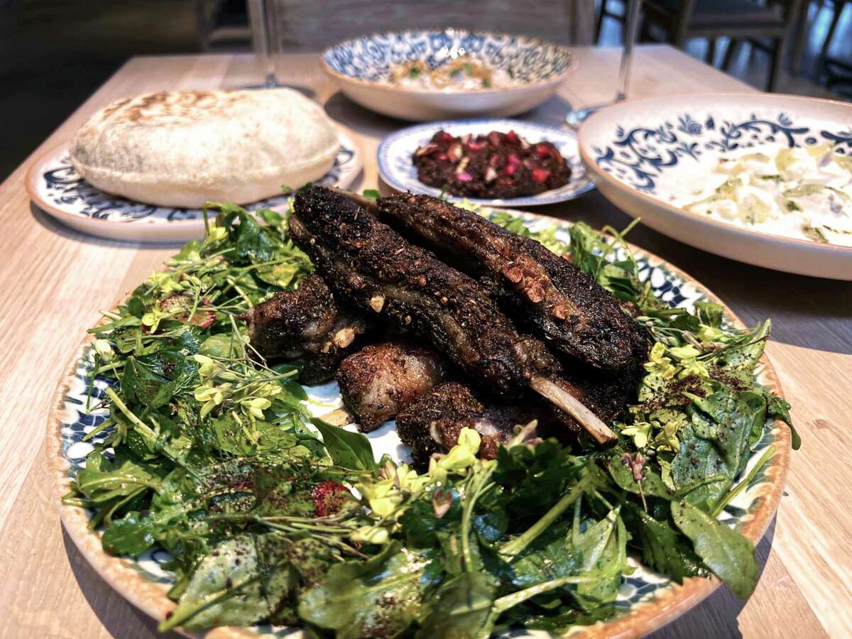 The Mediterranean lunch-and-dinner menu at Ladino at the Pearl in San Antonio includes lamb ribs, pita, shish barak, muhammara and agristada.