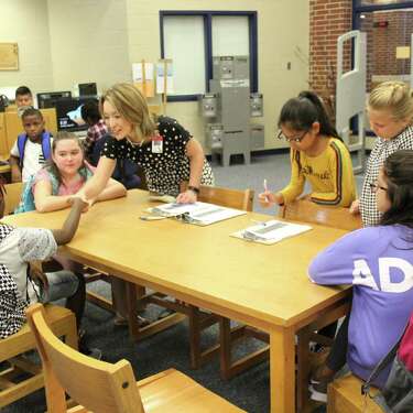 Jeanette Ball introduces herself to students during the archetypal  week of the autumn  2018 schoolhouse  year, weeks aft  becoming the Judson ISD superintendent.