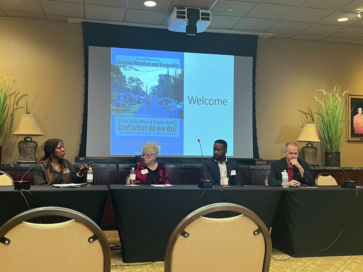 The Economic and Social Inequality panel answers questions during the "A Day of Discussion on Extreme Weather and Inequality" conference on Nov. 5 at the Mary John Gray Library on Lamar University's Campus.