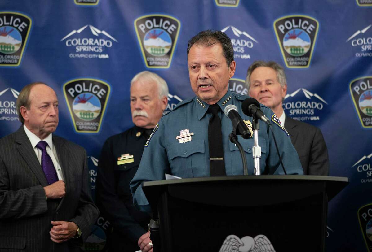 Colorado Springs Police Chief Adrian Vasquez addresses a news conference on the Club Q shooting on Monday.
