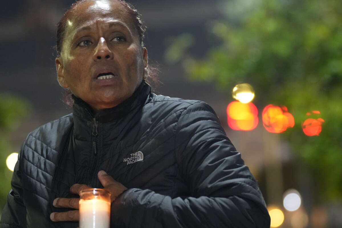 Janie Torres, sister of Jose “Joe” Campos Torres, speaks during a vigil for the shooting victims at Club Q in Colorado at MacGregor Park on Tuesday, Nov. 22, 2022 in Houston.