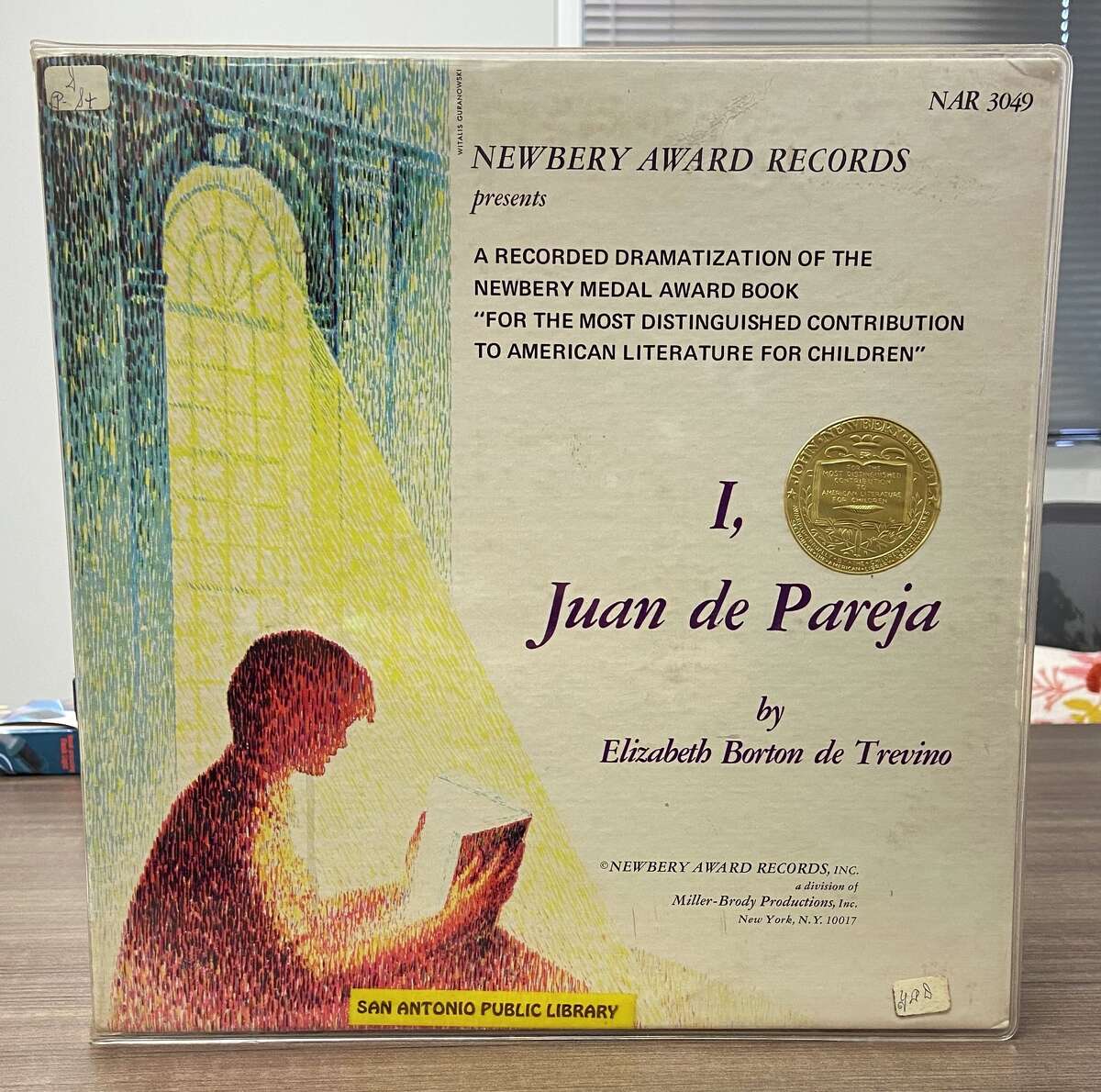 A “I, Juan de Pareja” by Elizabeth Borton de Trevino vinyl record was also recently returned to the Schaefer Branch Library. It was marked due back in 1974.