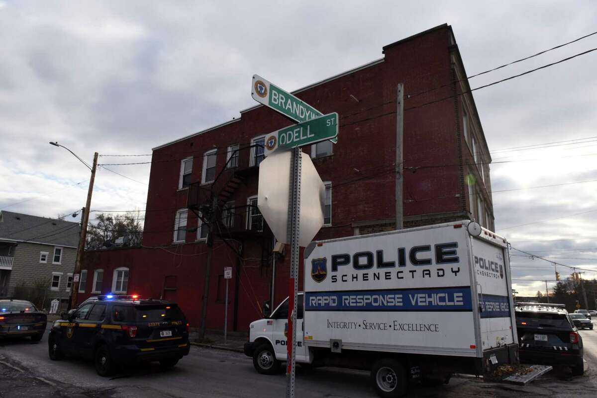 Police investigate the scene of a fatal shooting on Odell Street near Brandywine Avenue on Wednesday, Nov. 23, 2022, in Schenectady, N.Y.