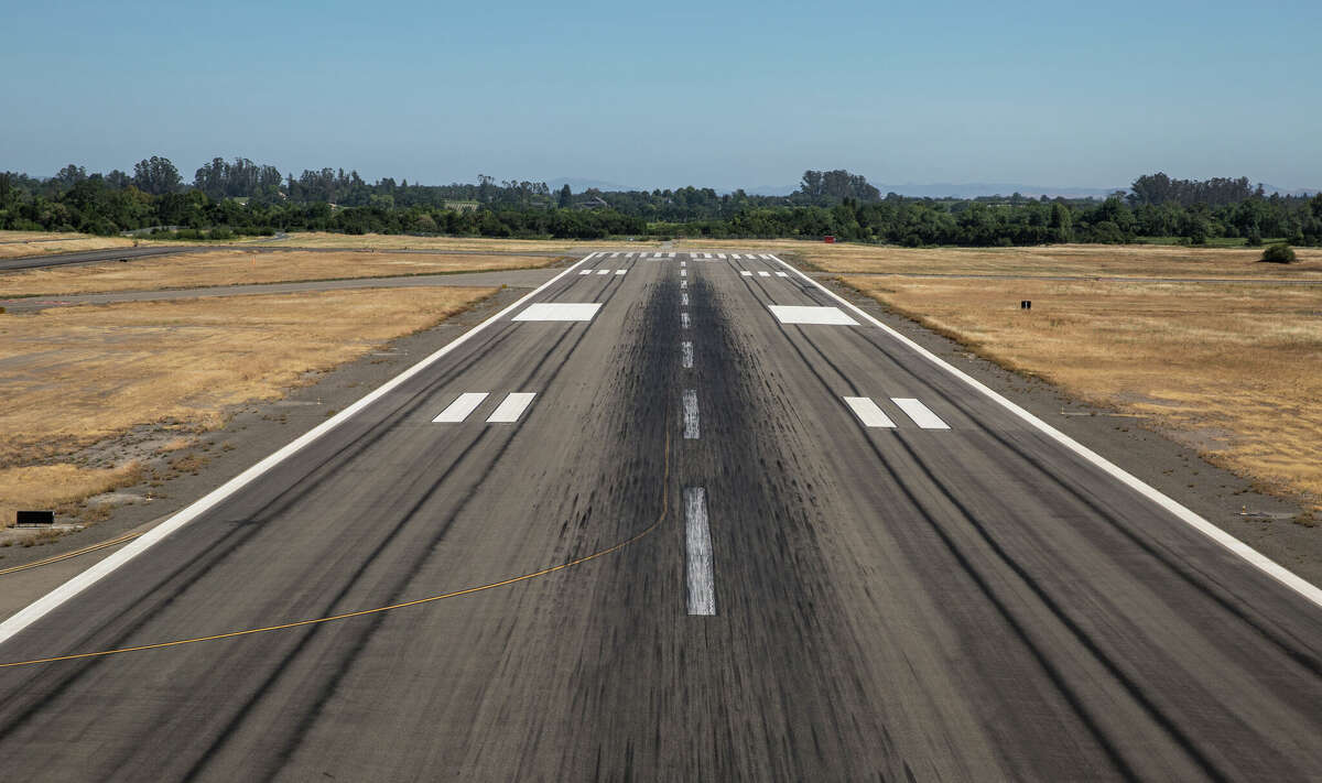 The main runway at Charles M. Schulz Sonoma County Airport in June 2021, near Healdsburg, Calif.