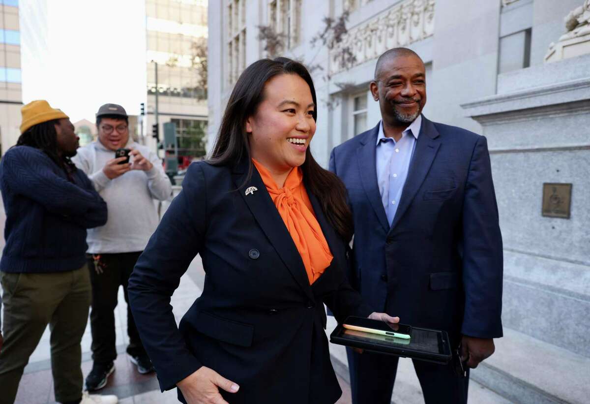 Sheng Thao arrives at City Hall to deliver her first address since being declared the Oakland mayoral election winner.