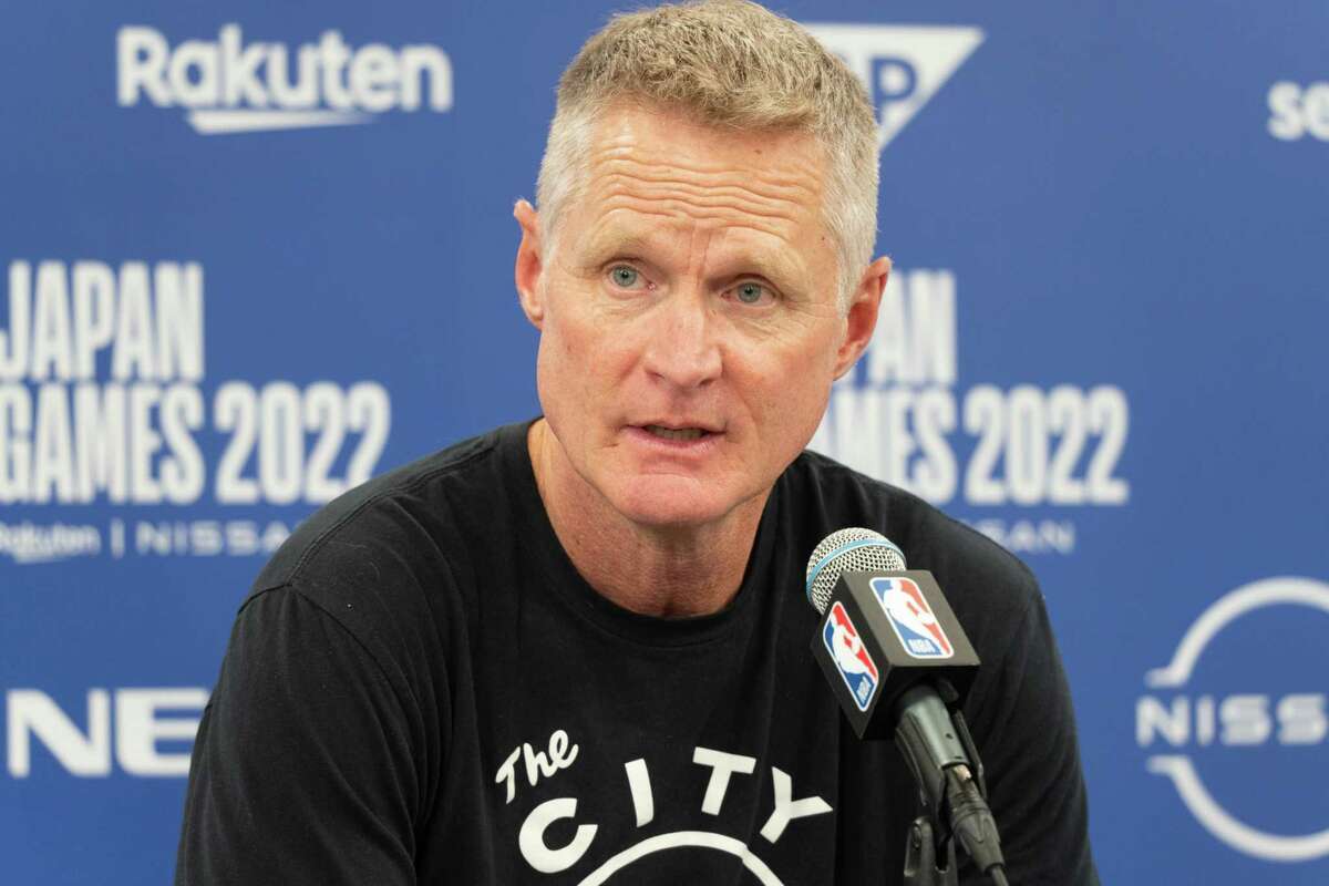 Steve Kerr, coach of the Golden State Warriors, at a press conference following the Golden State Warriors-Washington Wizards game at Saitama Super Arena, on September 30, 2022.