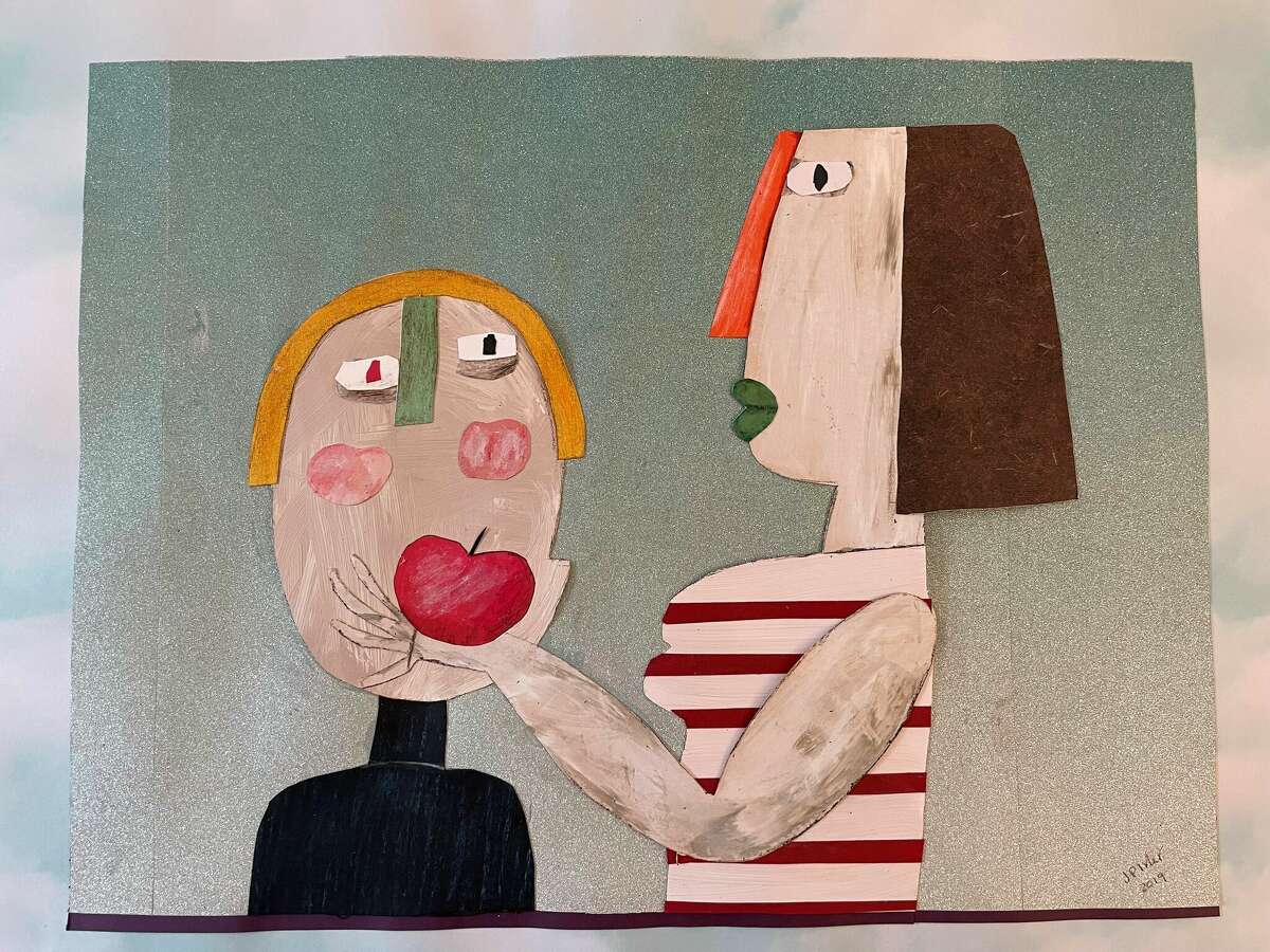 Joan P. Ivler’s  “Art in Pieces” will be on display at the Burnham Library in Bridgewater from Dec. 6 through Jan. 29. Pictured here is one of Ivler's collages, "Adam & Eve."