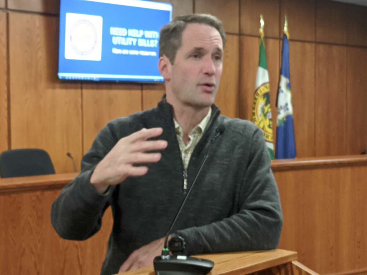 U.S. Rep. Jim Himes takes part in a panel discussion focused on making sure Greenwich residents know what help is out there to deal with surging costs for electricity after a proposed major rate hike from Eversource Energy.