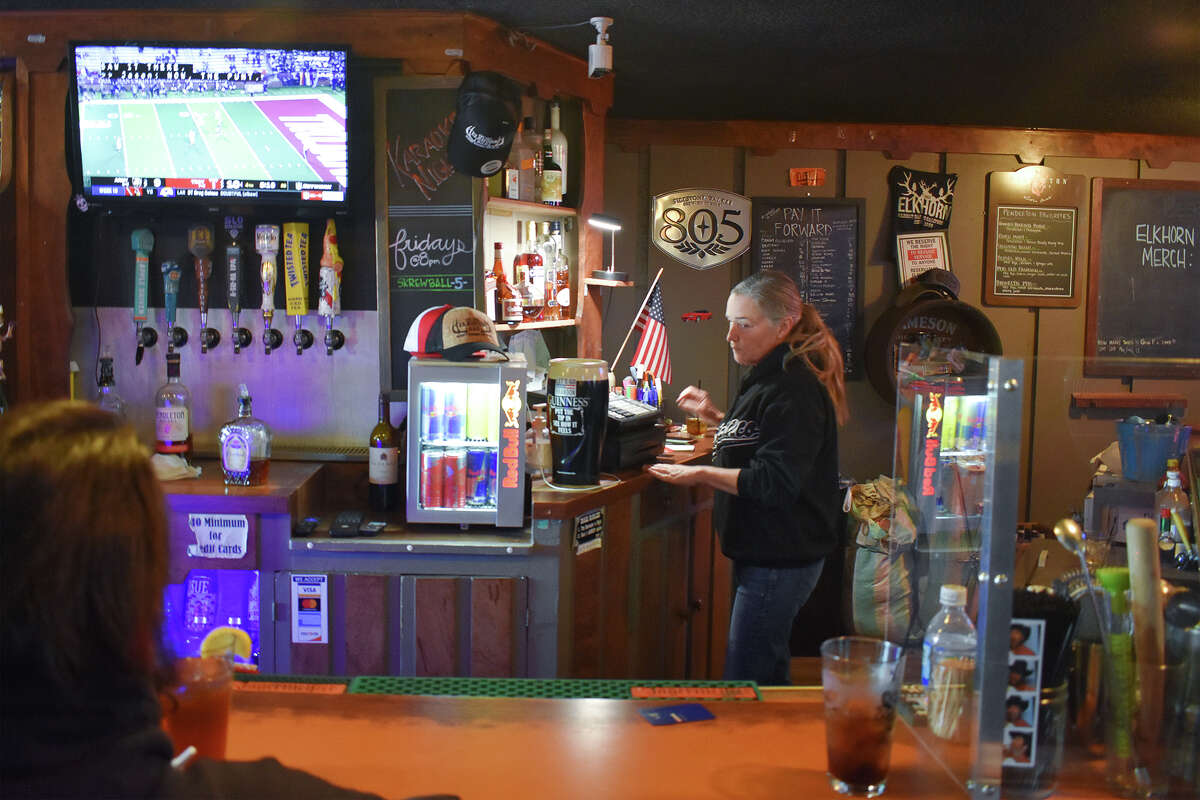 A peek behind the bar at the Elkhorn in San Miguel, Calif. 