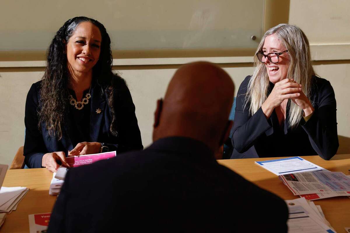 San Francisco District Attorney Brooke Jenkins (lett), Public Defender Mano Raju and Financial Justice Project Director Anne Stuhldreher discuss the Be the Jury pilot program. Unless the low-cost jury diversity initiative is made permanent, it will end after December 2023.